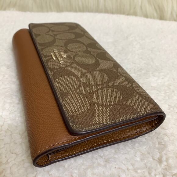 COACH Khaki/Acorn Coated Canvas Trifold Signature Wallet w/Lanyard F53763 - Picture 4 of 16